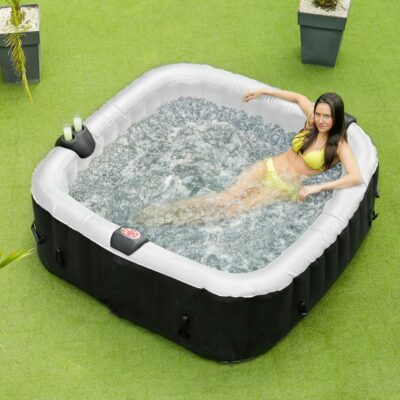 Pack spa gonflable 6 personnes carré Ospazia + 2 reposes têtes + 1 porte gobelet + 4 filtres