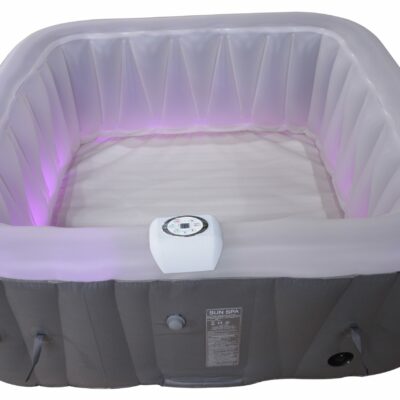 Spa gonflable 4 personnes carré avec bandeau LED Sun Spa - Prêt en 5 minutes - Couverture et filtre inclus